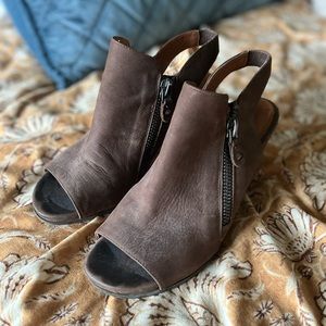 Brown peep toe booties/sandals